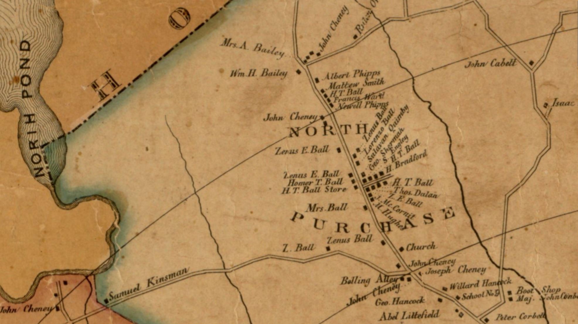 Map of North Purchase Village, Milford, Massachusetts 1850